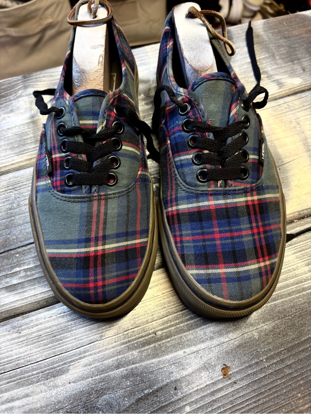Vans Authentic blue, red, and white plaid sneakers Womens size 9